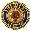 black, gold, and blue American Legion logo with a star in the middle