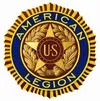 black, gold, and blue American Legion logo with a star in the middle
